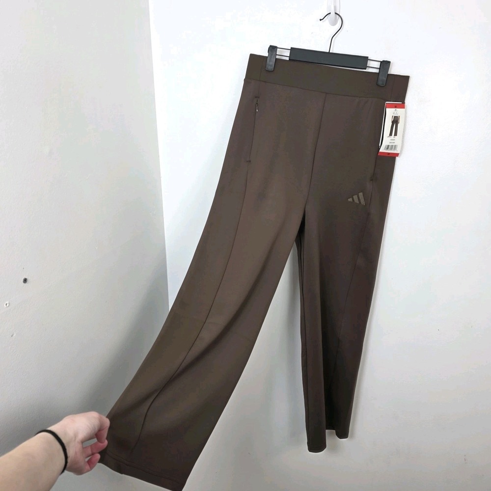Adidas Brown Wide Leg Pull On Athleisure Fitness Stretch High Rise Pants Size M